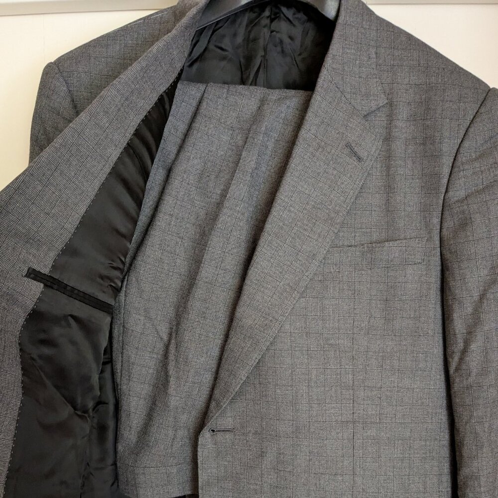 NWOT Lutwyche Savile Row Handmade Light Gray Check Full Canvas Suit England US46